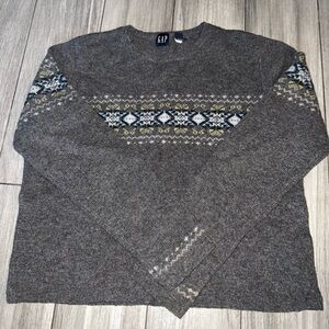 VINTAGE 2000s Gap Men's Gray Geometric Knit Sweater Crew Neck Long Sleeve Size M